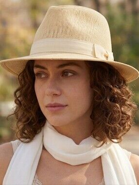 Beloved Millinery Classic Panama Fedora Vintage Style Belted Straw Hat NWT